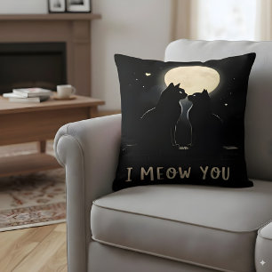 Cute 'I Meow You' Pun Black Cats in Love  Cushion