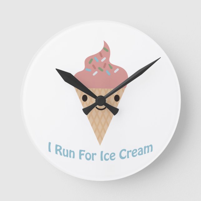 Cute I run for ice cream Round Clock (Front)