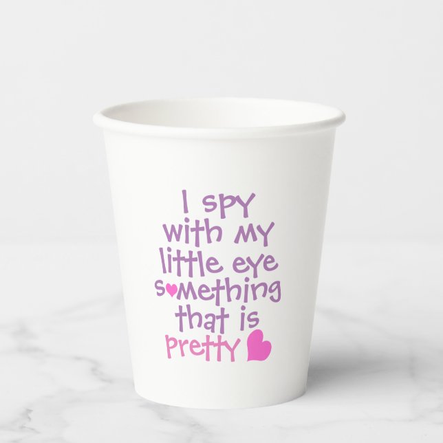 Cute *I Spy* Pink Paper Cups (Front)