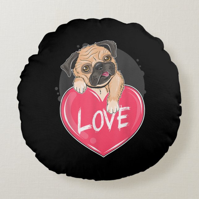 Cute I Steal Hearts Pug | Valentine Day Gift Round Cushion (Front)