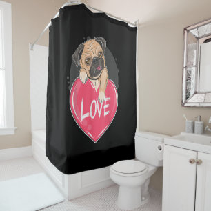 Cute I Steal Hearts Pug   Valentine Day Gift Shower Curtain