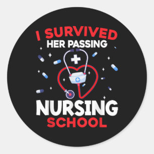 Cute I Survived Her Ping Nursing School Graduation Classic Round Sticker