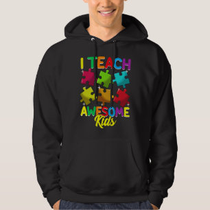 Cute I Teach Awesome Kids Teacher Autism Awareness Hoodie