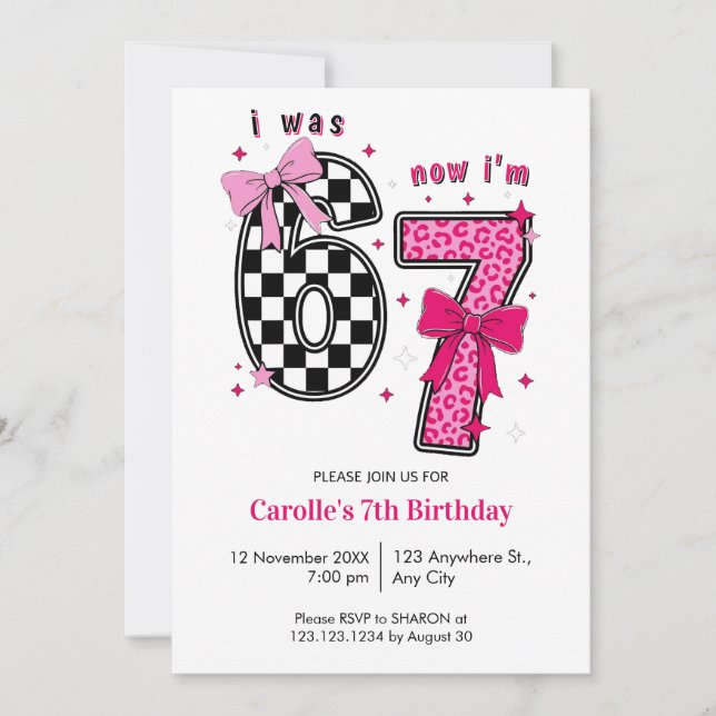 Cute I Was 6 Now I’m 7 Birthday Invitation (Front)