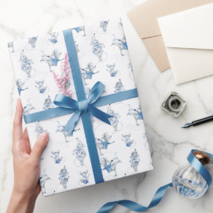 Cute Ice Blue And Grey Snow Mice Winter Scene Wrapping Paper