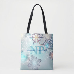 Cute Ice Blue Snowflake Personalised Name LPN Tot Tote Bag