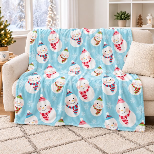 Cute Ice Blue Winter Snowman Pattern Fleece Blanket (Creator Uploaded)