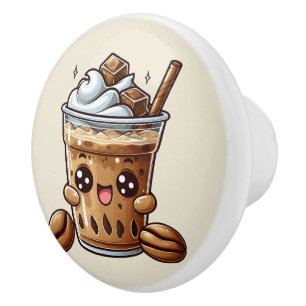 Cute ice coffee lovers ceramic knob