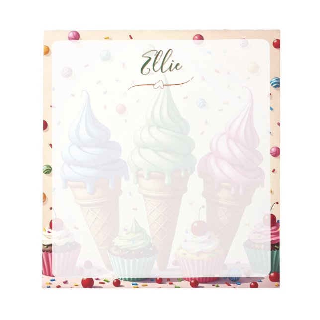 Cute Ice cream and cupcakes Personalised  Notepad (Front)