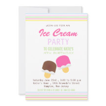 Cute ice cream and stripes birthday party invite