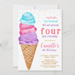 Cute Ice Cream  any age Birthday Invitation
