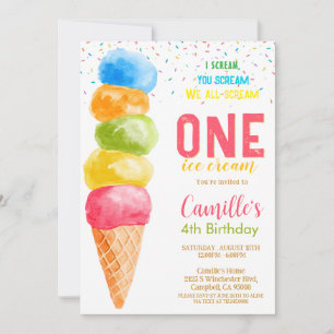 Cute Ice Cream any age Birthday Party Invitation