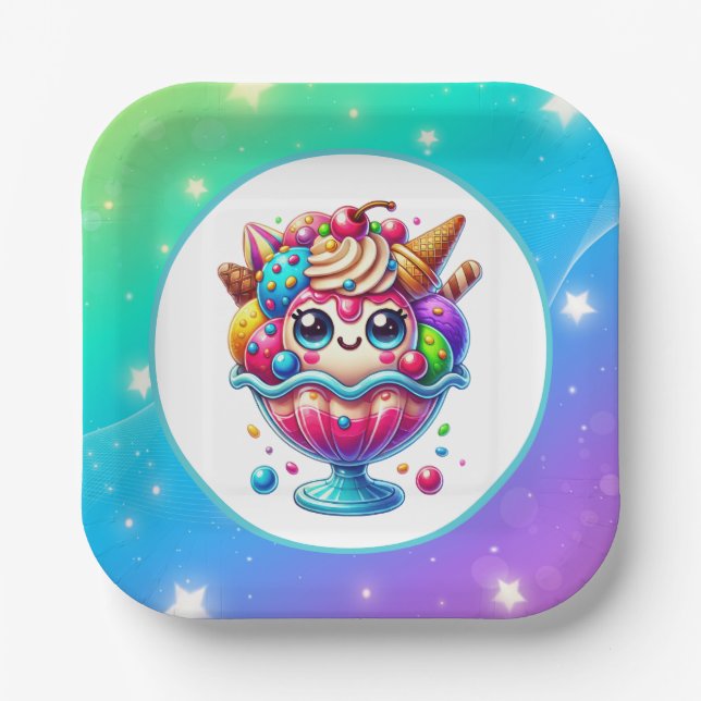 Cute ice cream any purpose party paper plate (Front)