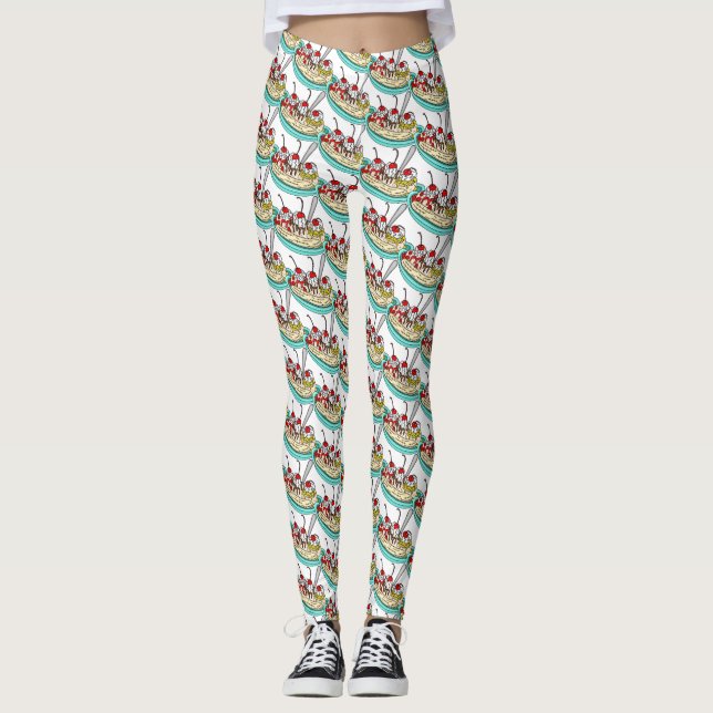 Cute Ice Cream Banana Split Leggings (Front)