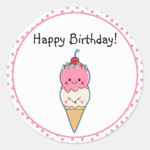Cute Ice Cream Birthday Classic Round Sticker