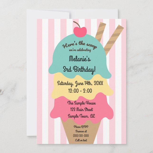 Cute Ice Cream Birthday Invitation (Back)