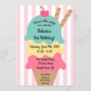 Cute Ice Cream Birthday Invitation