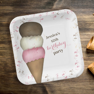 Cute Ice Cream Birthday Party Dessert Theme Paper Plate