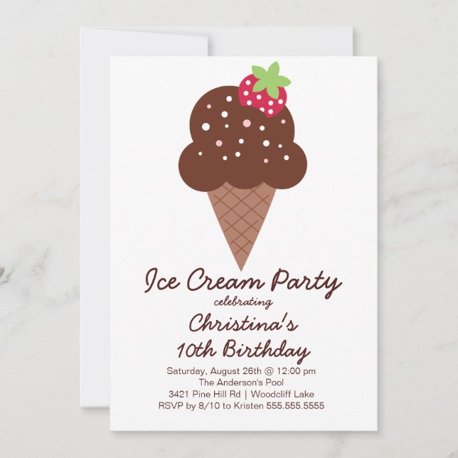 Cute Ice Cream Birthday Party Invitation (Front)