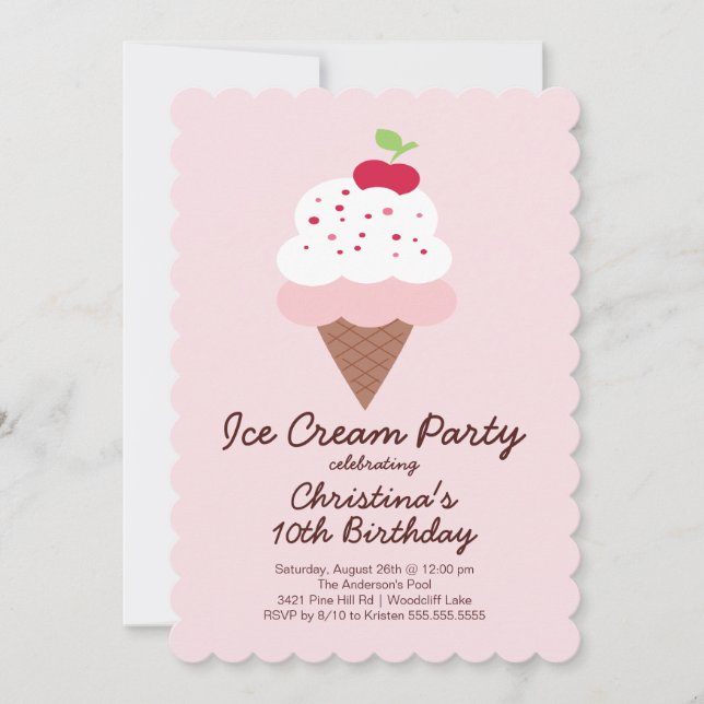 Cute Ice Cream Birthday Party Invitation (Front)