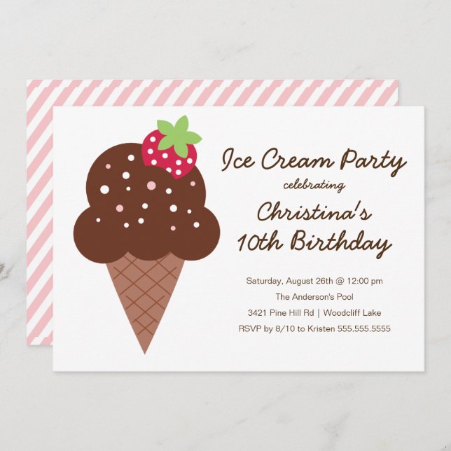Cute Ice Cream Birthday Party Invitation (Front/Back)