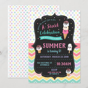 Cute Ice Cream Birthday Party Invitation Girls