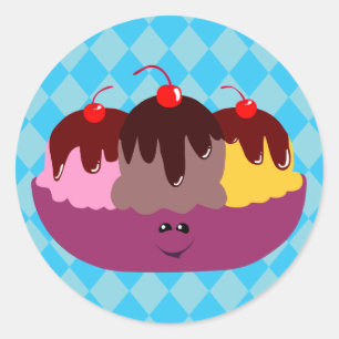Cute Ice Cream Bowl Classic Round Sticker