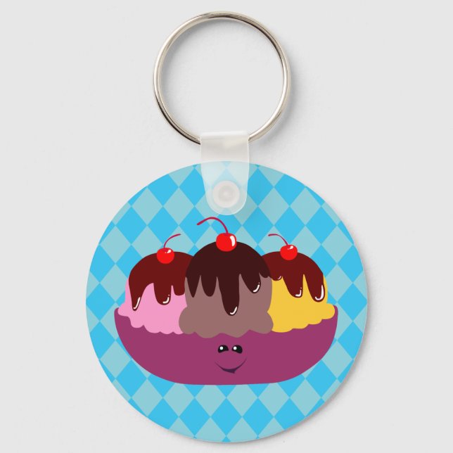 Cute Ice Cream Bowl Key Ring (Front)