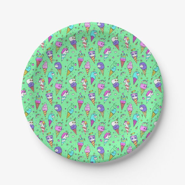 cute ice-cream can unicorn pattern paper plate (Front)