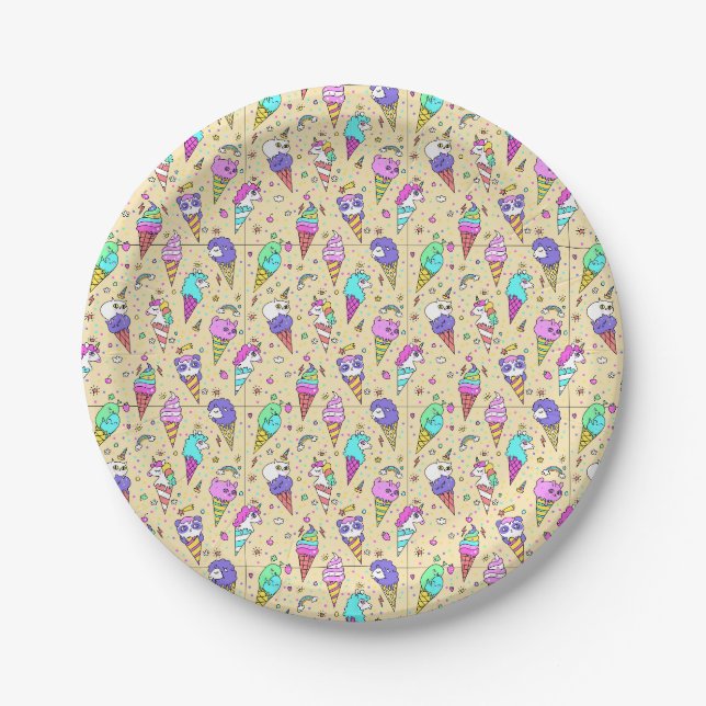 cute ice-cream can unicorn pattern paper plate (Front)