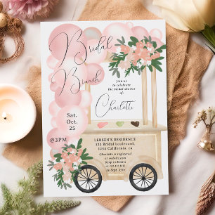 Cute ice cream cart pink balloons bridal shower invitation