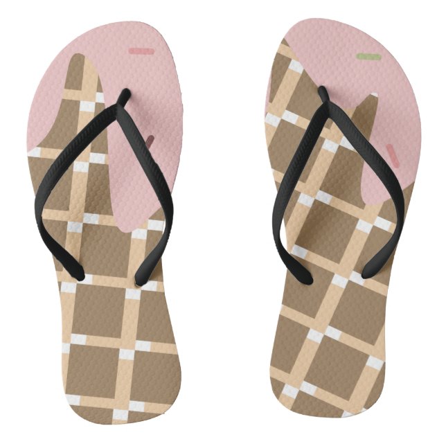 Cute Ice Cream Cone and Dripping Sprinkles Pattern Flip Flops (Footbed)