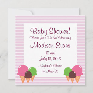 Cute Ice Cream Cone Baby Shower Invitations