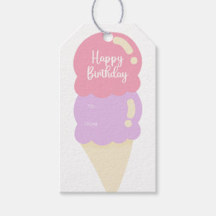 Cute Ice Cream Cone Happy Birthday  Gift Tags