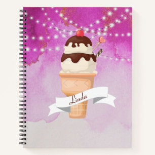 Cute Ice Cream Cone on watercolor Spiral Notebook