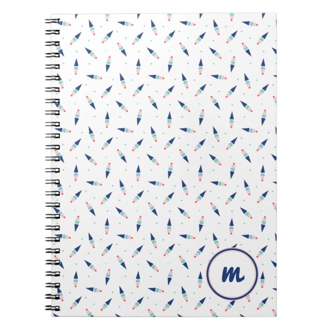 Cute Ice Cream Cone Pattern Personalised Monogram Notebook (Front)