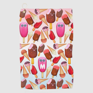 Cute Ice Cream Cone Popsicle Monogram Treats Golf Towel