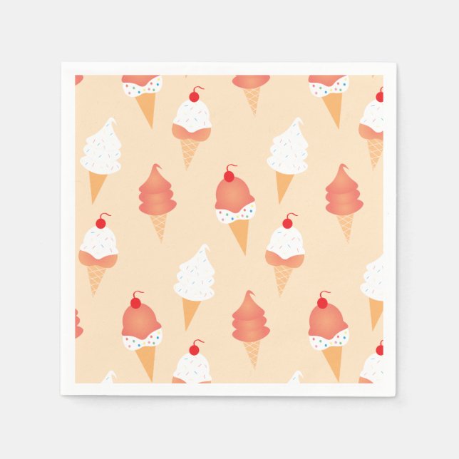Cute Ice Cream Cone Sprinkles And Cherry Pattern Napkin (Front)