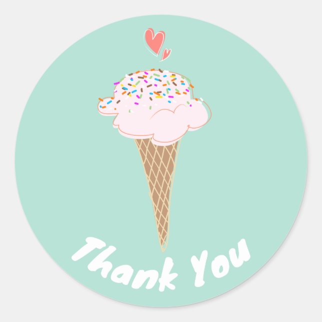 Cute Ice Cream Cone  Thank You Classic Round Sticker (Front)