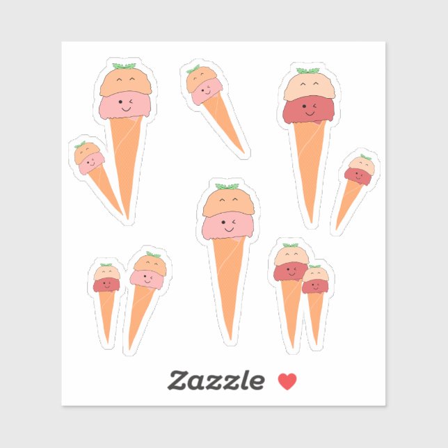 Cute Ice Cream Cone Vinyl Sticker (Sheet)