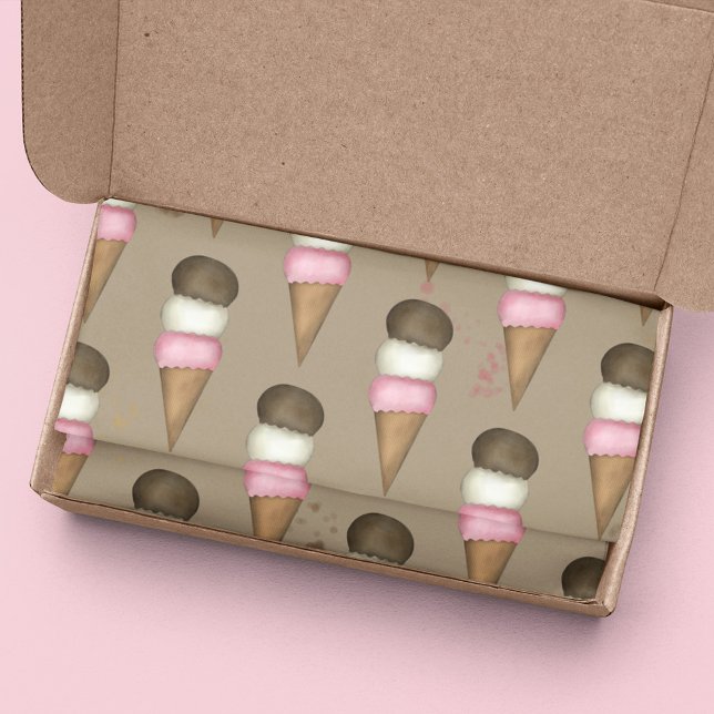 Cute Ice Cream Cone Whimsical Neapolitan Pattern Tissue Paper (Creator Uploaded)