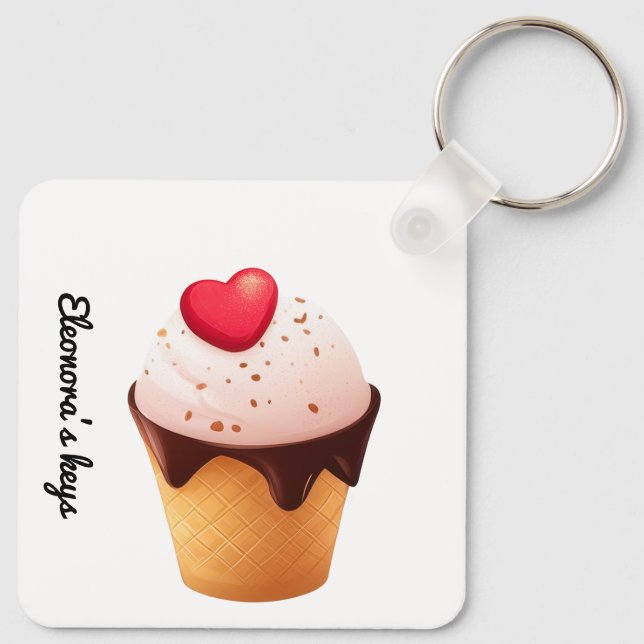 Cute Ice Cream Cone with Heart Key Ring (Back)