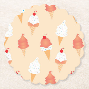 Cute Ice Cream Cone With Sprinkles Pattern Paper Coaster