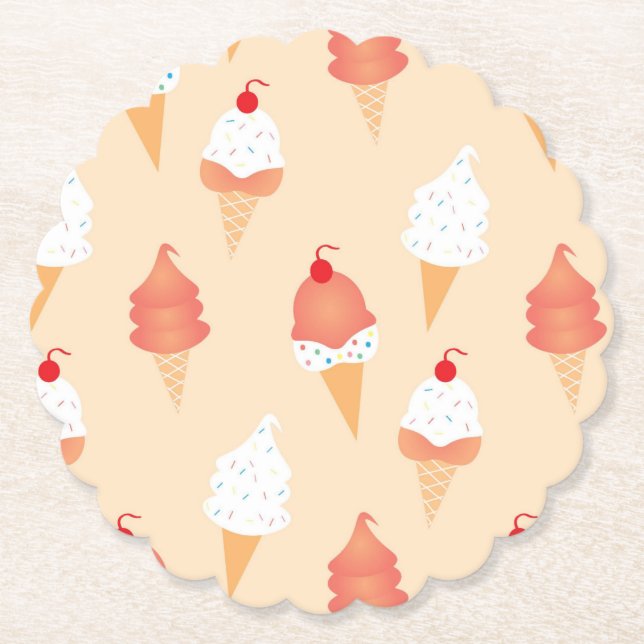 Cute Ice Cream Cone With Sprinkles Pattern Paper Coaster (Front)