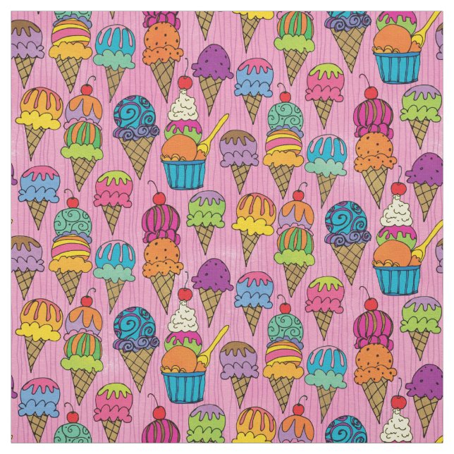 Cute Ice Cream Cones Dessert on Pink Girly Pattern Fabric (Swatch)