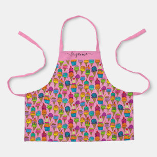 Cute Ice Cream Cones Pink Dessert Pattern Add Name Apron