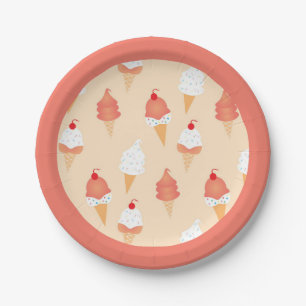 Cute Ice Cream Cones Sprinkles Cherries Paper Plate