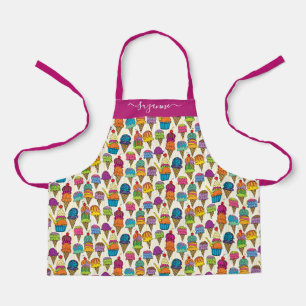 Cute Ice Cream Cones White Dessert Pattern Name Apron