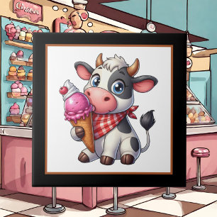 Cute ice cream cow black back tile