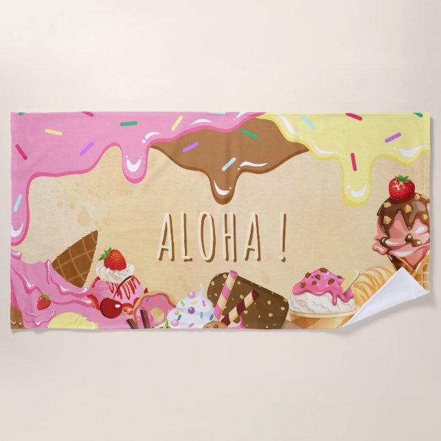 Cute Ice Cream Custom Name Beach Towel (Front)